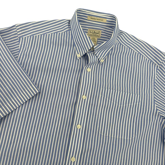 L.L. Bean Other - LL Bean Mens Medium Tall Blue White Striped Short Sleeve Button Down Shirt 539